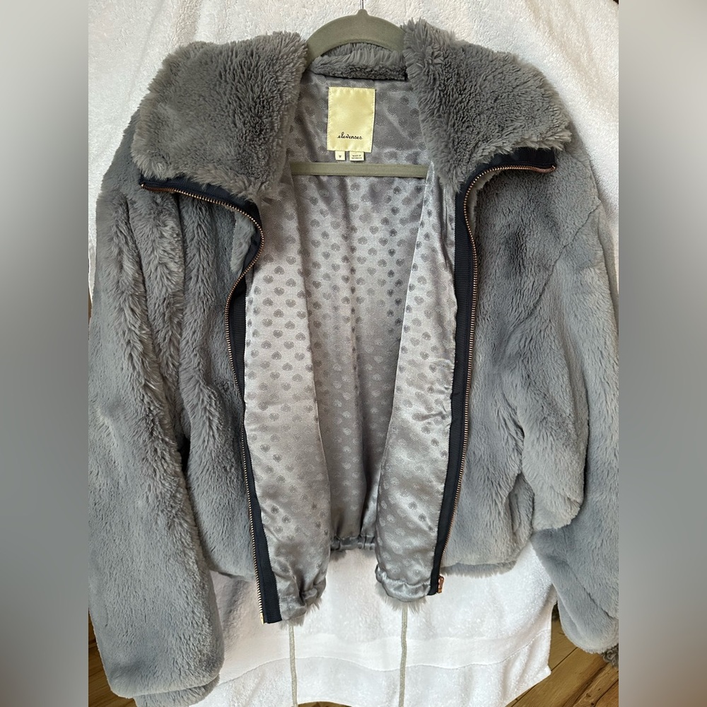 Anthropologie Elevenses Bristol Faux Fur Bomber Grey Medium